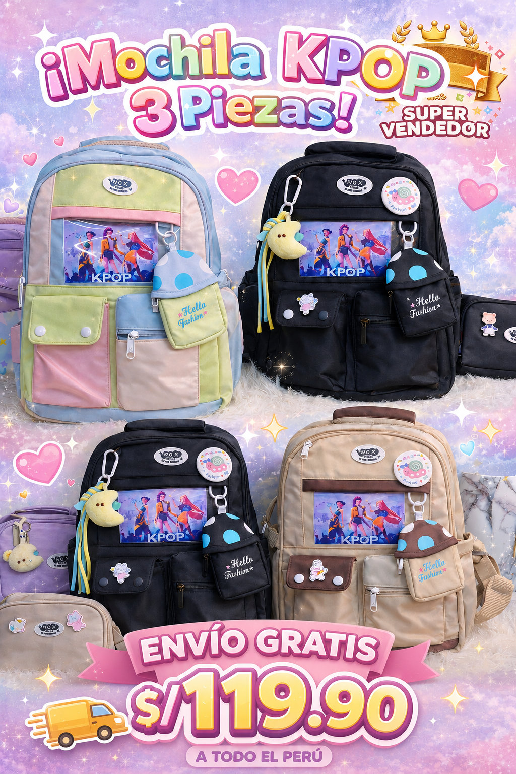 💜 Set COMPLETO  KPOP 3 Piezas - Oferta S/119.90