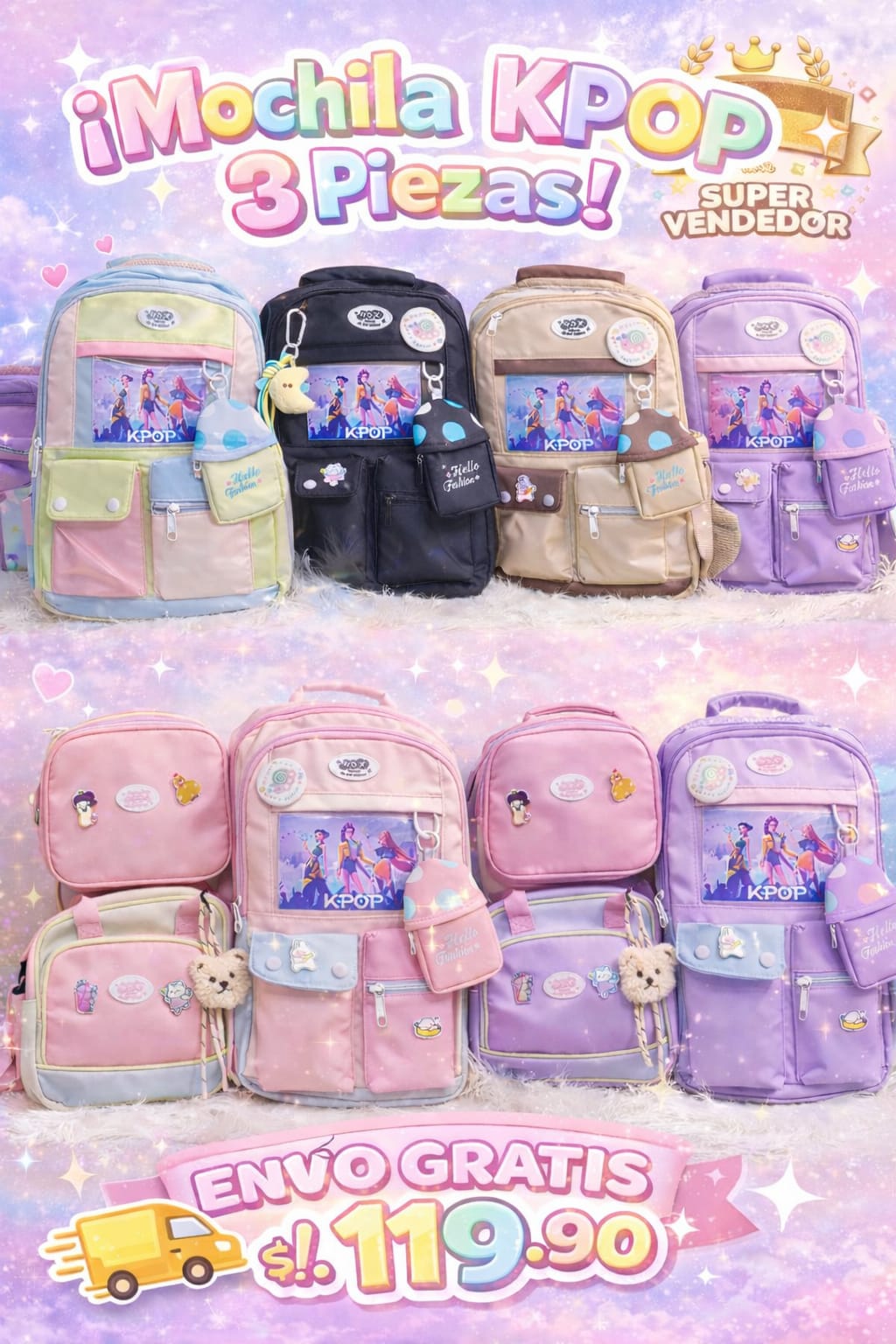💜 Set COMPLETO  KPOP 3 Piezas - Oferta S/119.90
